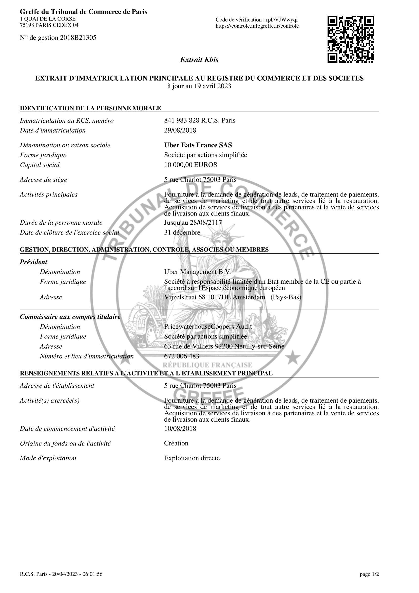 Exemple Kbis Infonet Exemple Kbis Infonet